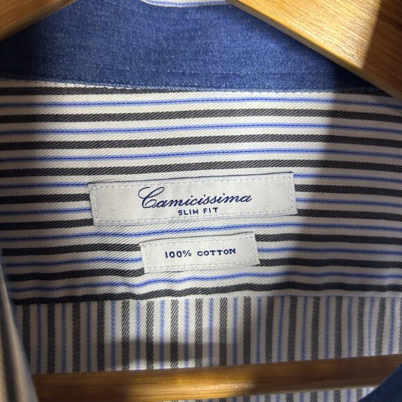 Camicissima Long Sleeve Striped Button Down Shirt Men's Size 44/17.5 Extra Large - Picture 5 of 8